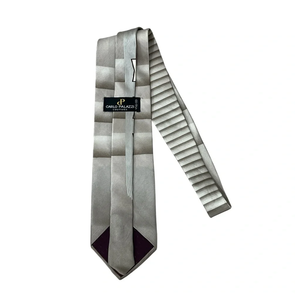 Carlo Palazzi 100% Silk Silver Gray Men's Tie with Geometric Accents